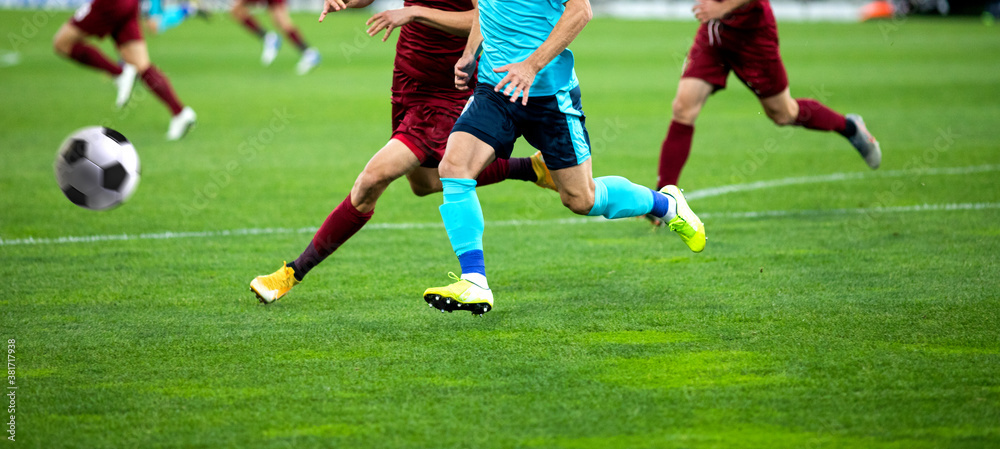 banner of soccer game players fighting for football