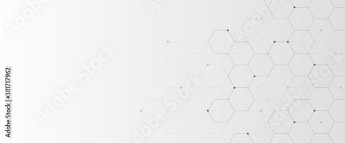 Digital technology background. Abstract hexagons background with black lines and dots. Design for science, medicine or technology 