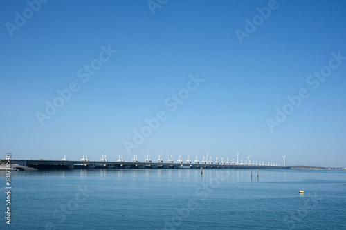 the zeelandbrug deltaworks in holland at the Oosterschelde river to protect holland form high sea level, this is near the dutch museum neeltje jans