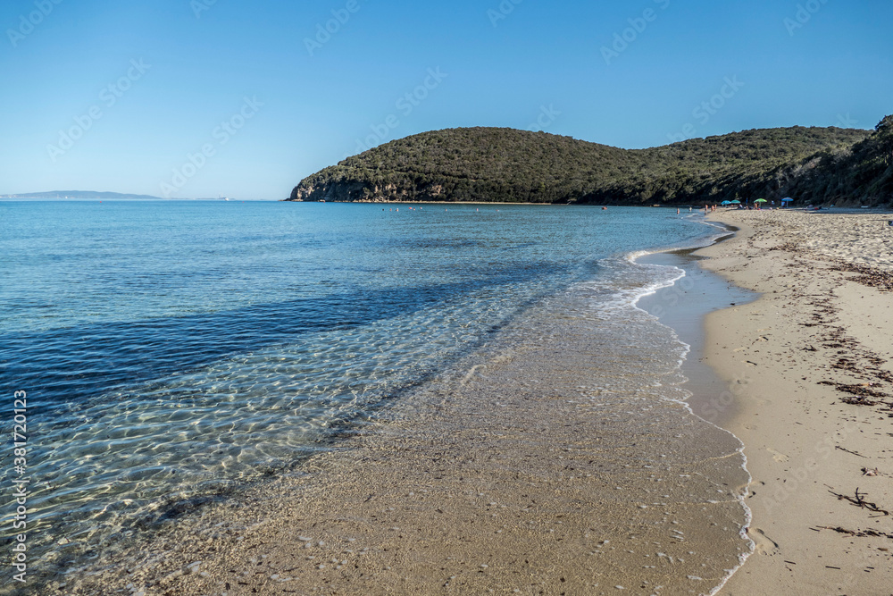 The beautiful beach with blue water of Cala Violina in Tuscany