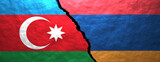 Azerbaijan and armenian flags on cracked wall background. 3d illustration