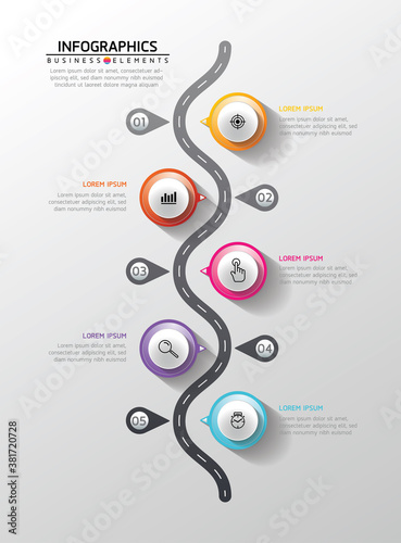 Vector elements for infographics. presentation and chart. steps or processes. 
options number workflow template design.5 steps. 