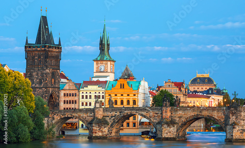 Prague - amazing view on old town, Charles bridge and Vltava river, Czech Republic 
