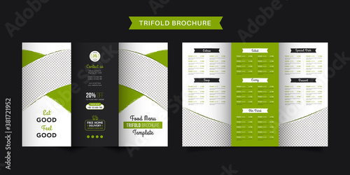 Food trifold brochure menu template. fast food menu brochure for restaurant with black and yellow color