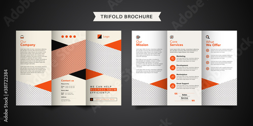 Corporate business trifold brochure template. Modern, Creative and Professional tri fold brochure vector design. Simple and minimalist promotion layout.