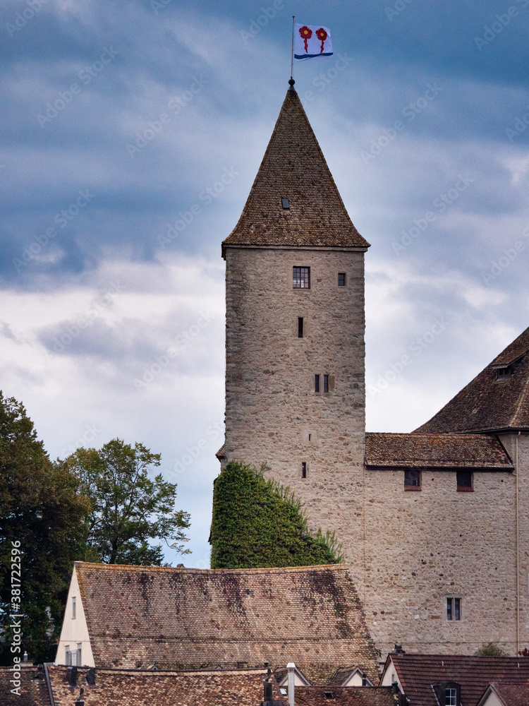 Fototapeta premium The changing skyline of the old city of Rapperswil, St. Gallen, Switzerland