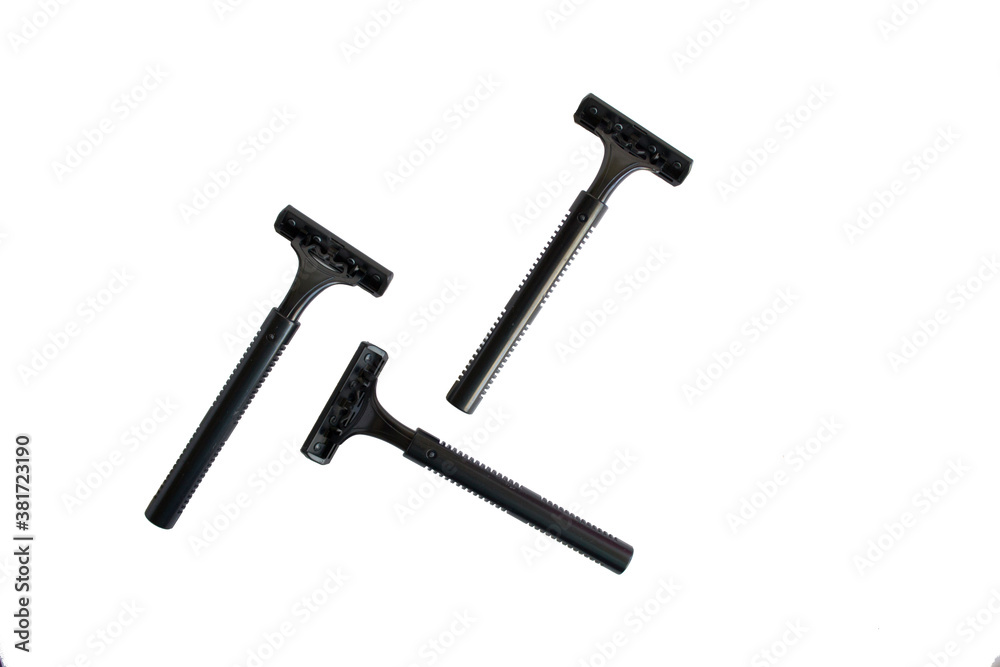 Set of disposable black razors isolated on white background Set of disposable black razors isolated on white background