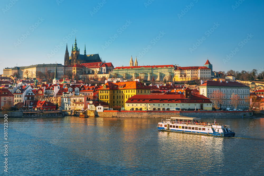 Prague  city - amazing view on old town, Charles bridge and Vltava river, Czech Republic  