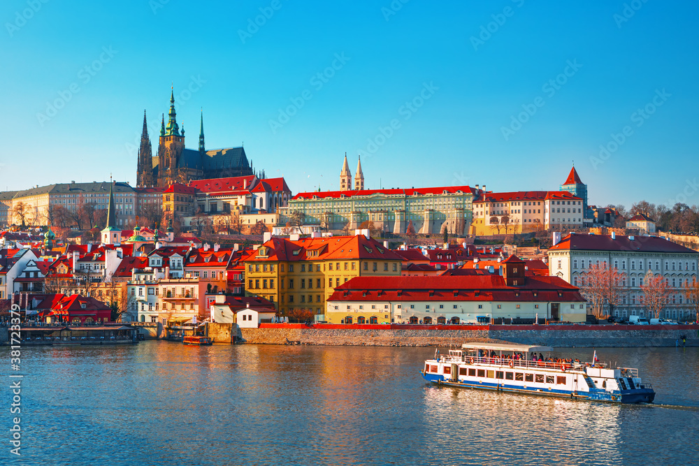 Obraz premium Prague city - amazing view on old town, Charles bridge and Vltava river, Czech Republic 