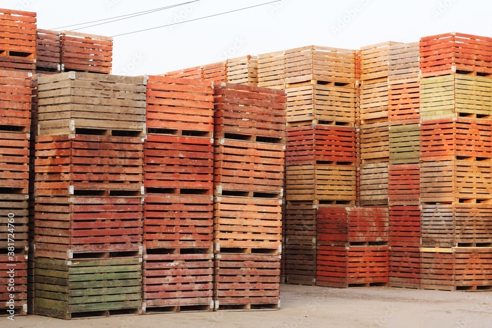 Colorful boxes of vegetables in the warehouse Colorful boxes of vegetables in the warehouse