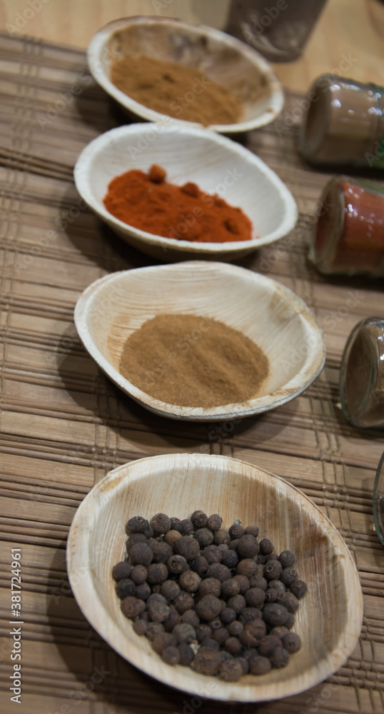 Four seasoning and spice in bowl and jar Four seasoning and spice in bowl and jar