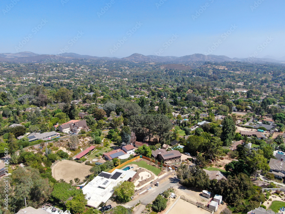 Aerial view of suburb area with residential villa in San Diego, South California, USA. 