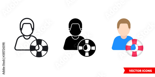 Rescuer lifesaver icon of 3 types color, black and white, outline. Isolated vector sign symbol.