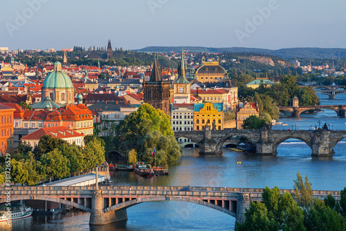 Obraz na płótnie Prague - amazing view on old town, Charles bridge and Vltava river, Czech Republic w salonie