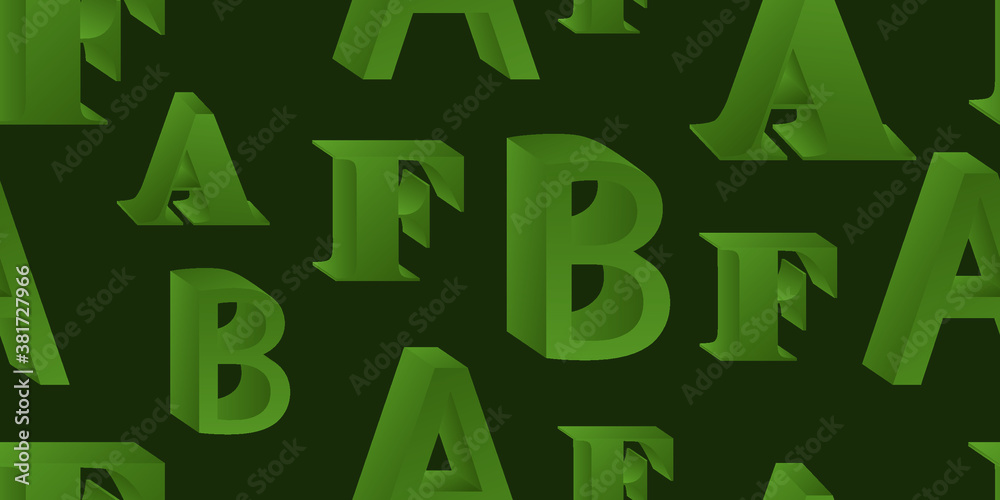 Seamless background of 3D letters. Vector illustration. Scattered letters