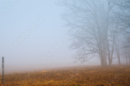 Foggy winter morning on the Gettysburg National Military Park in Gettysburg, PA, USA.