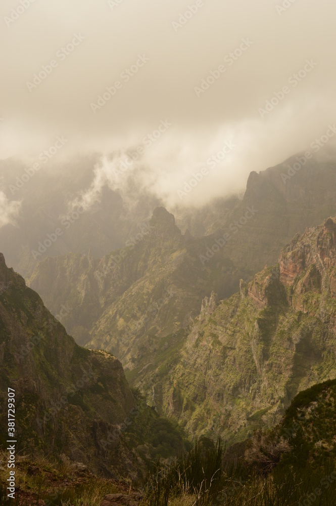 The dramatic steep mountains on Madeira Island in Portugal