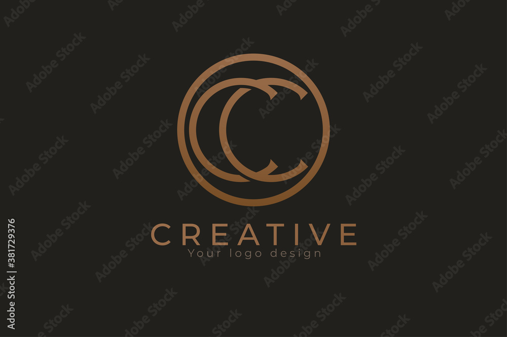 Abstract initial letter C and C logo, golden circle with letter CC inside,usable for branding and business logos, Flat Logo Design Template, vector illustration
