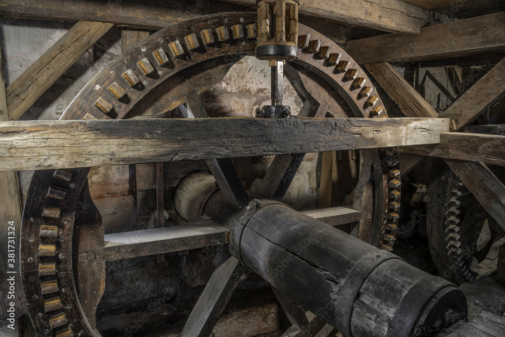 wooden gearing of a historic watermill