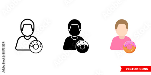 Sweet tooth icon of 3 types color, black and white, outline. Isolated vector sign symbol.
