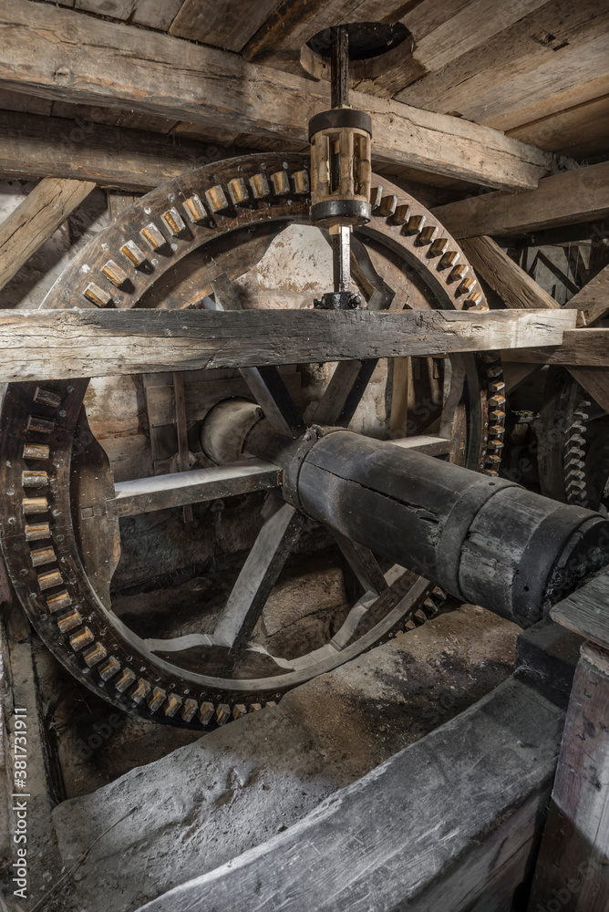 wooden gearing of a historic watermill wooden gearing of a historic watermill