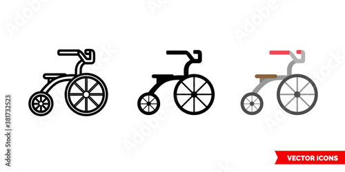 Tricycle icon of 3 types color, black and white, outline. Isolated vector sign symbol.