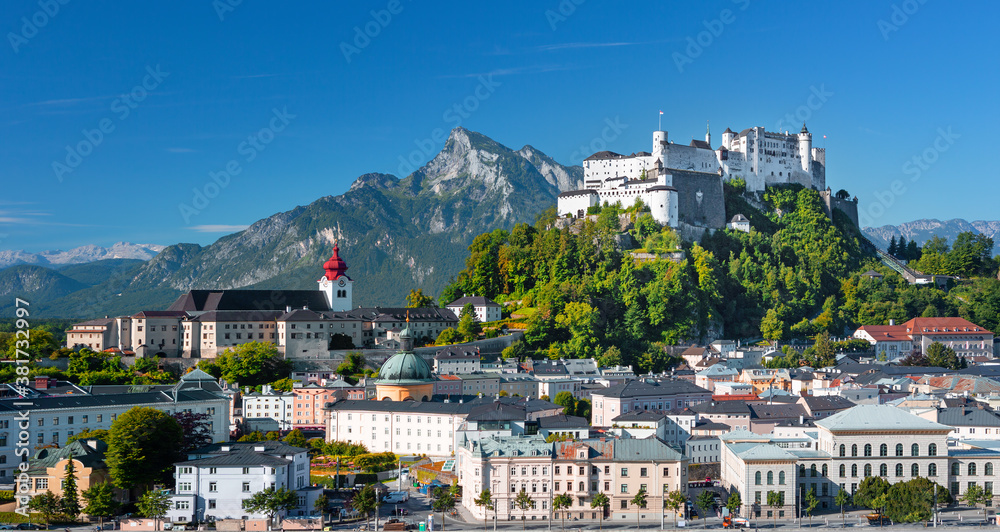 Salzburg city skyline with Festung Hohensalzburg herritage in the autumn, Salzburg, Austria