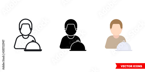 Waiter icon of 3 types color, black and white, outline. Isolated vector sign symbol.