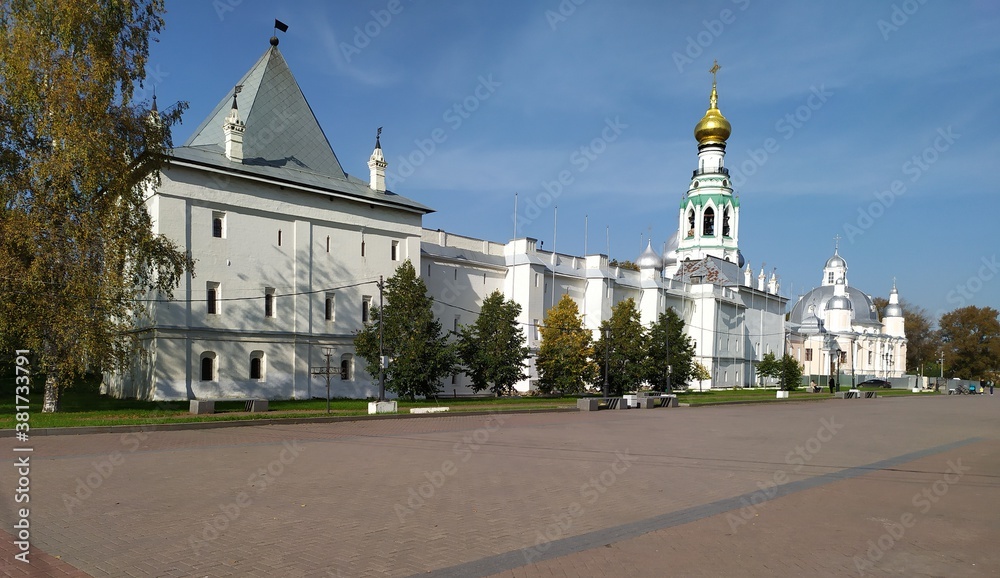 Kremlin square and the old white-stone Kremlin in the city Vologda ,Russia