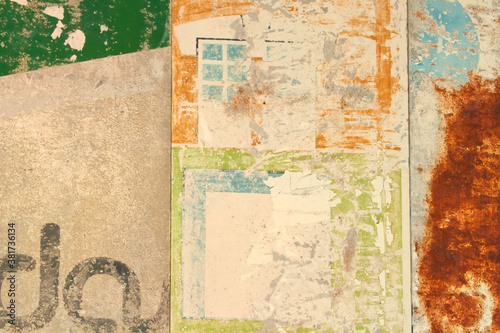 Background of old color posters, abstraction and texture. © larisa