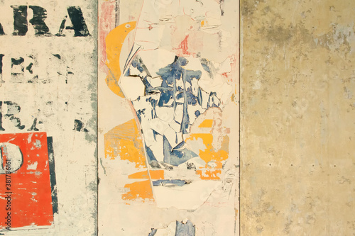 Background of old color posters, abstraction and texture. © larisa