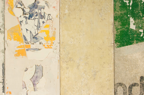 Background of old color posters, abstraction and texture.