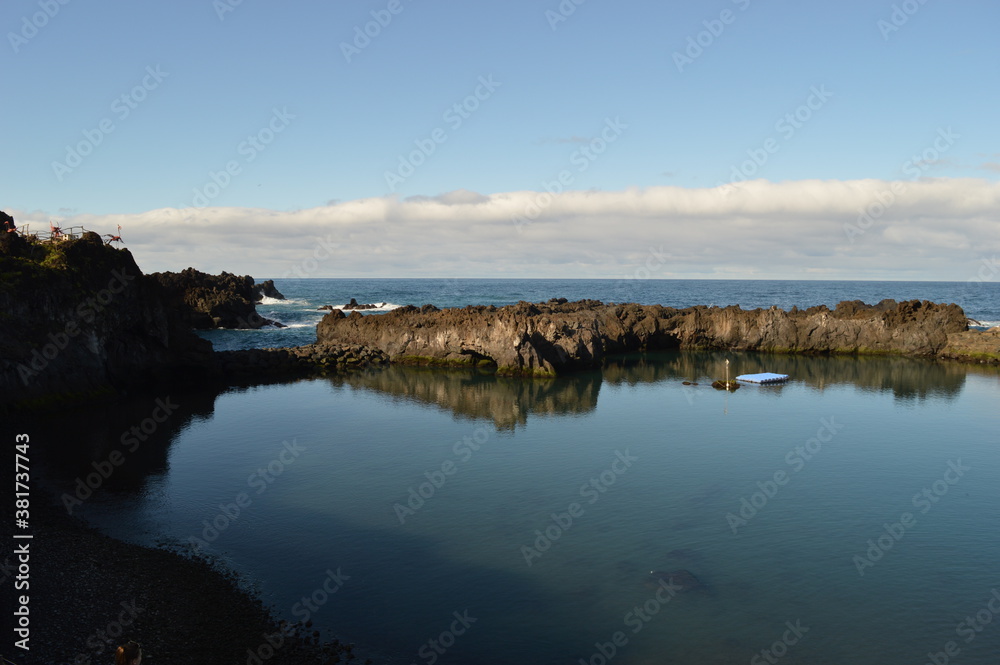 The stunning coastline and dramatic mountain landscape on the Island of Madeira in Portugal