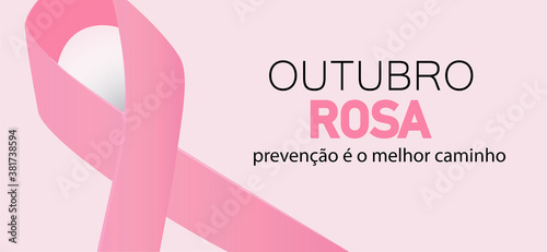 Pink October, prevention is the best way to go in Portuguese language. Outubro Rosa awareness month concept vector.