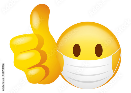Emoticon wearing medical mask doing thumb up