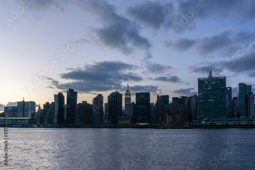 An aerial view of NYC skyline. Skyscrapers of midtown in Manhattan along East river