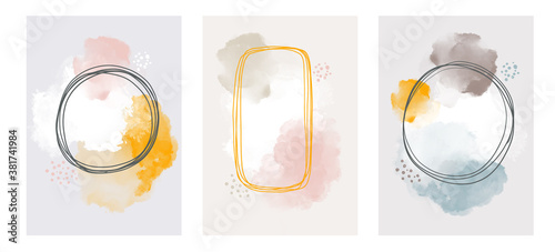 watercolor abstract art background . Abstract design with doodles and various shapes. modern art isolated vector graphic. minimalistic geometric frames hand painted, vector illustration hand drawn © Art Kovalenco