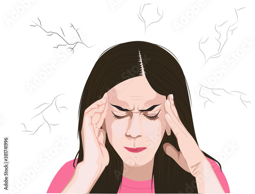 Vector Illustration of women suffering from headache