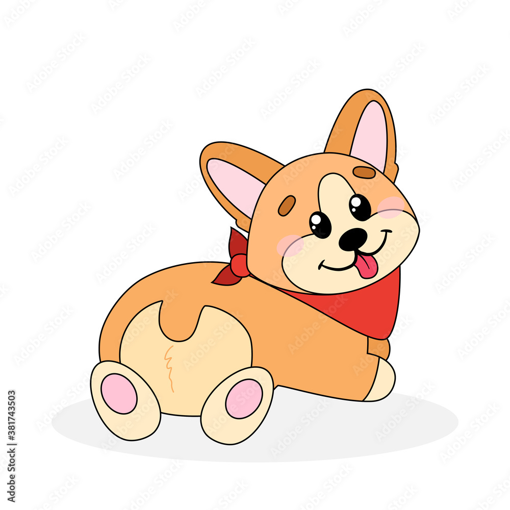 Welsh Corgi dog in cartoon and hand drawn style. Stylized character pet flat illustration for design, decor, print, stickers, posters. Vector illustration isolated on a white background.
