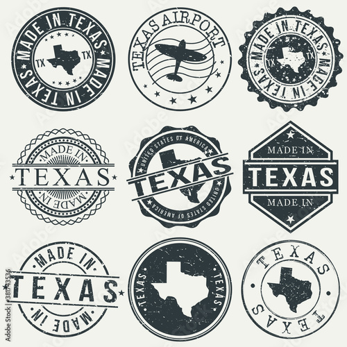 Texas Set of Stamps. Travel Stamp. Made In Product. Design Seals Old Style Insignia.