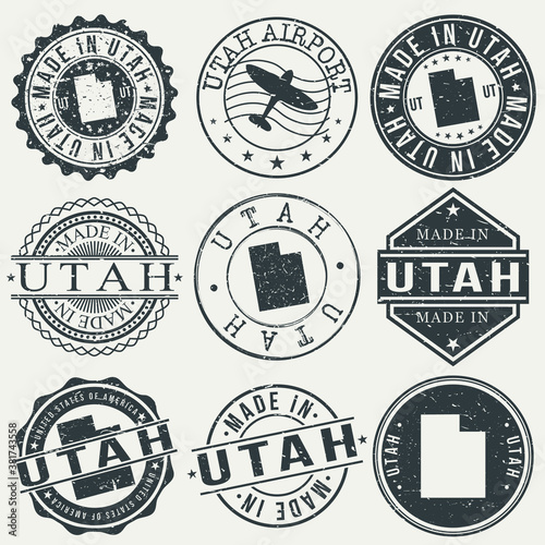 Utah Set of Stamps. Travel Stamp. Made In Product. Design Seals Old Style Insignia.