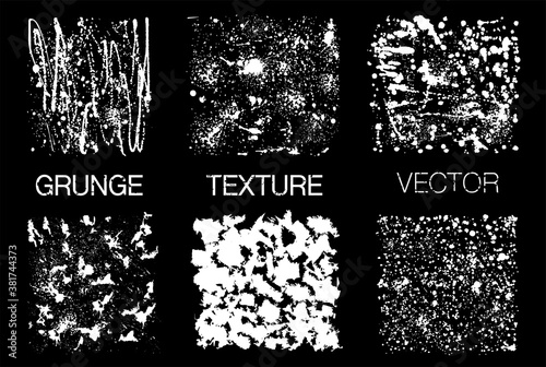 Set of grunge textures. Vector overlay textures. Different paint textures with splay effect and drop ink splashes. Vector illustration EPS10