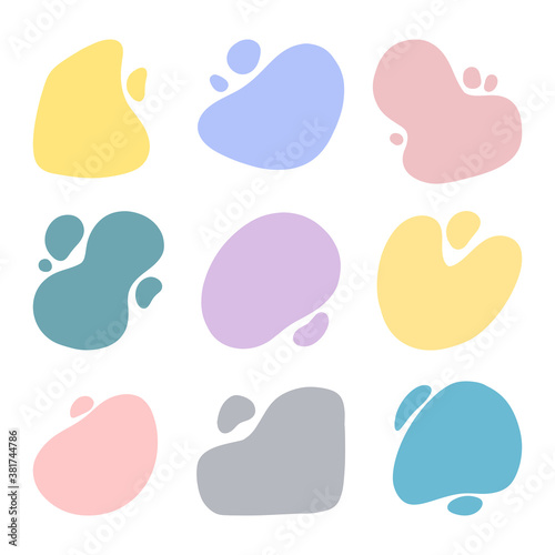 Big collection of silhouettes of different shapes. Set of vector liquid forms to create logo, banner, leaflet, flyer, poster. Geometric design style of different colors isolated on white background.