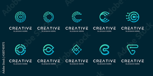 Set of creative letter c modern liner digital technology logo design