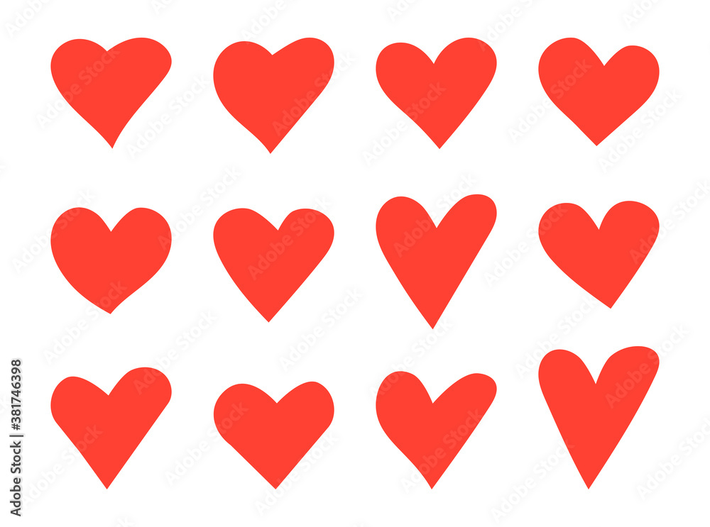 Set of various simple red vector heart icons