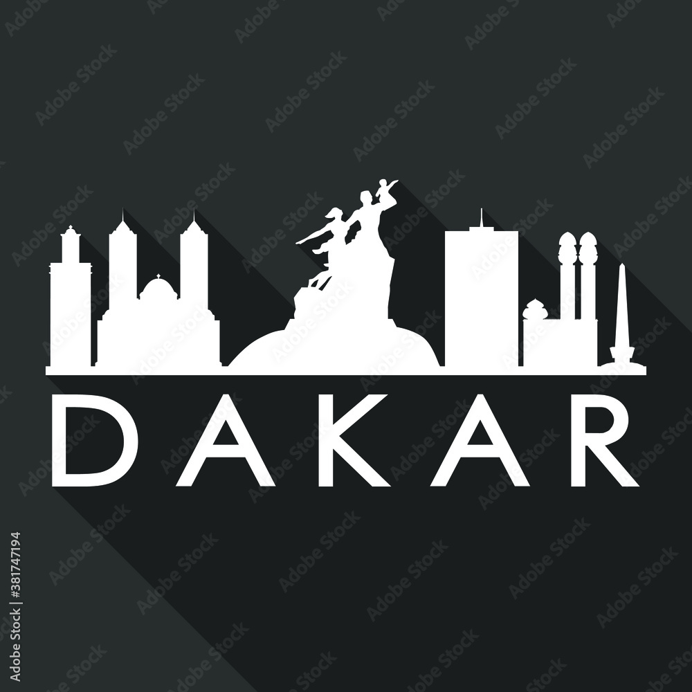 Dakar Senegal Flat Icon Skyline. Silhouette Design City Vector Art. Famous Buildings Vector.