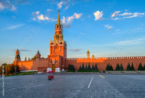 Spasskaya Tower and Red Square in Moscow, Russia. Architecture and landmarks of Moscow.
