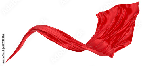 Beautiful flowing fabric of red wavy silk or satin. 3d rendering image.