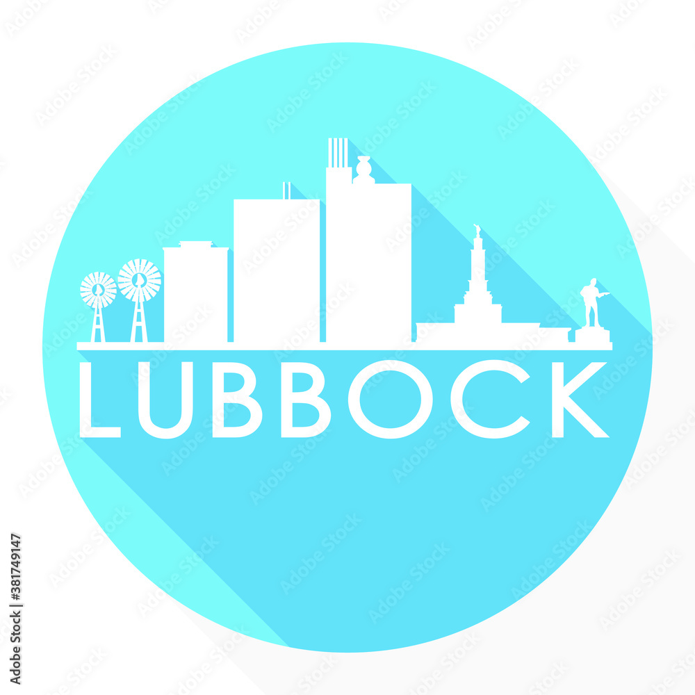 Lubbock Texas Flat Icon Skyline Silhouette Design City Vector Art Famous Buildings.