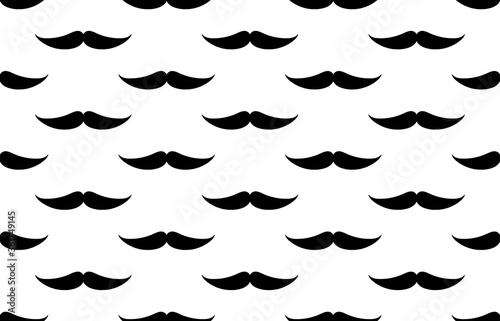 Seamless vector pattern  background or texture with black curly vintage retro gentleman mustaches on white background. For websites  desktop wallpaper  blog  web design.